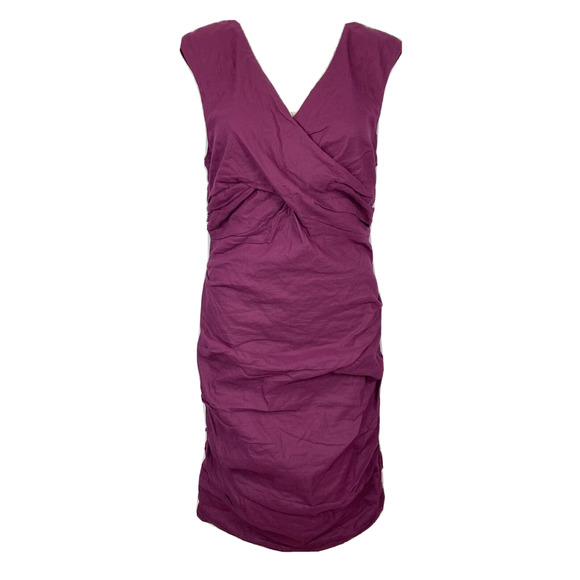 Eileen‎ Fisher Dress Womens Sz 10 Purple Ruched Twist Cotton Silk Sheath Stretch - Picture 1 of 10